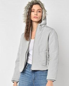 zip-front parka jacket with insert pockets