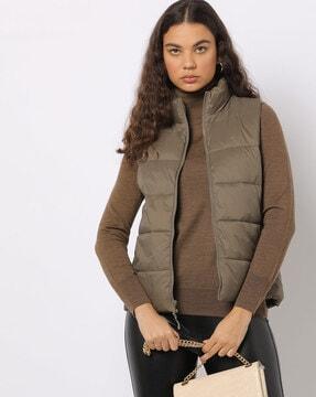 zip-front puffer gilet with slip pockets