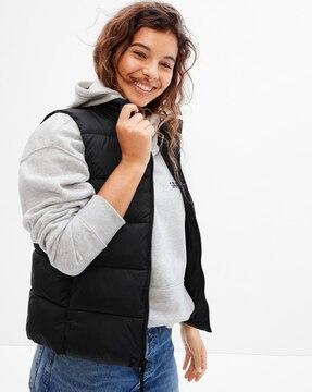 zip-front puffer gilet with slip pockets