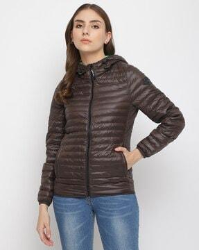 zip-front puffer hooded jacket