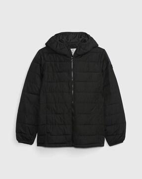 zip-front puffer hooded jacket