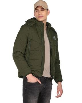 zip-front puffer jacket with detachable hood