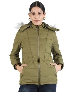 zip-front puffer jacket with detachable hood