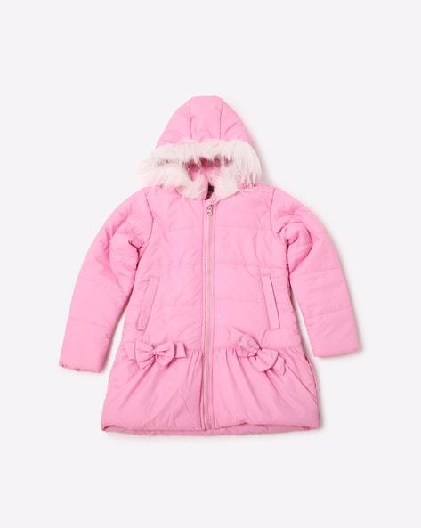 zip-front puffer jacket with fur-lined hood