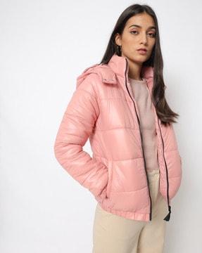 zip-front puffer jacket with hood