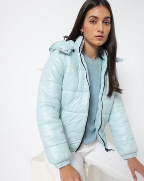 zip-front puffer jacket with hood