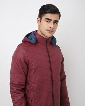 zip-front puffer jacket with hood