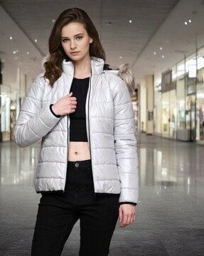 zip-front puffer jacket with hood