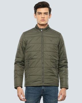 zip-front puffer jacket with hooded cap