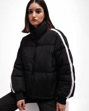 zip-front puffer jacket with insert pockets