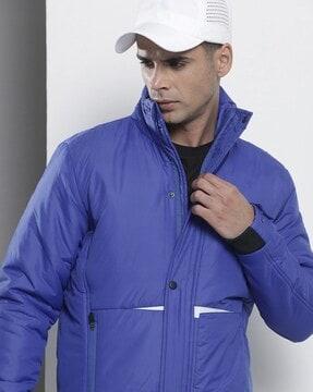 zip-front puffer jacket with pockets