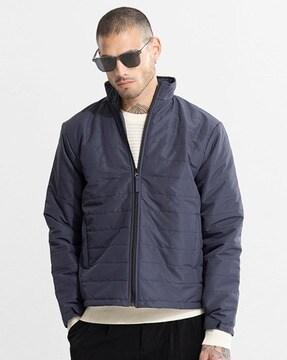 zip-front puffer jacket with slip pocket