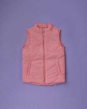 zip-front puffer jacket with slip pockets