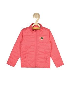 zip-front puffer jacket with slip pockets