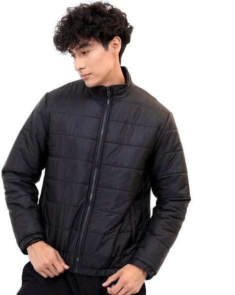 zip-front puffer jacket with slip pockets