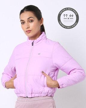 zip-front puffer jacket with slip pockets