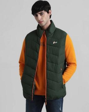 zip-front puffer jacket with zip pockets