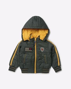 zip-front quilted hooded jacket