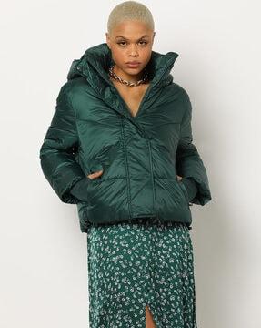 zip-front quilted hooded jacket