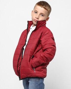 zip-front quilted jacket with insert pocket