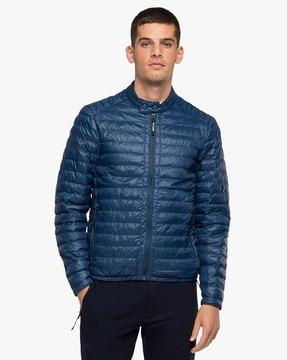 zip-front quilted jacket with insert pockets