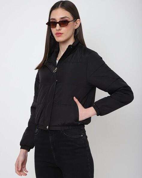 zip-front quilted jacket with insert pockets