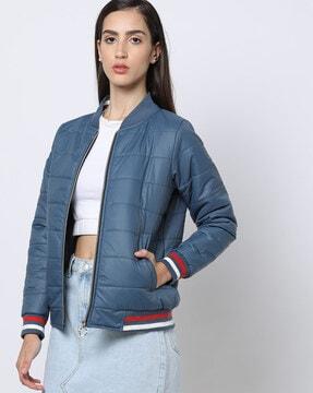 zip-front quilted jacket