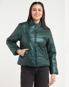 zip-front quilted jacket