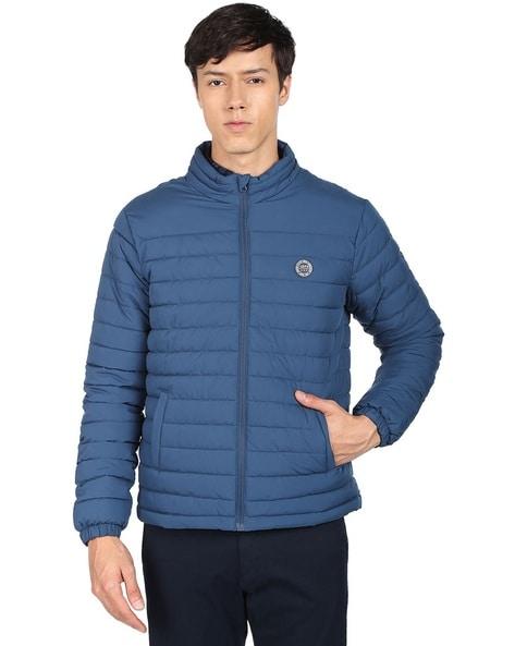 zip-front quilted welt pockets puffer jacket
