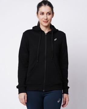 zip-front regular fit hoodie with logo print