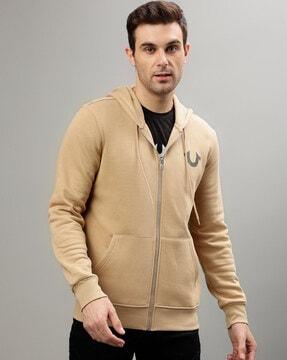 zip-front regular fit hoodie with split-kangaroo pockets
