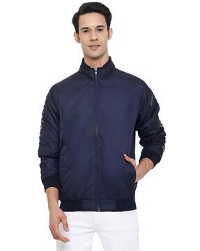 zip-front ribbed hems bomber jacket