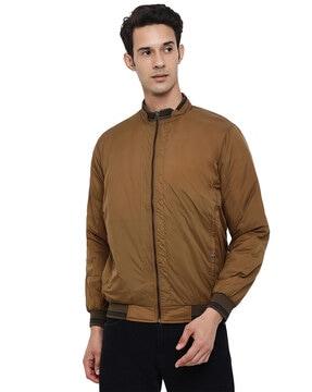 zip-front ribbed hems bomber jacket