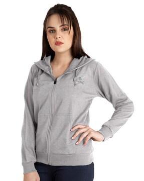 zip-front ribbed hems hooded jacket