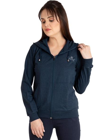 zip-front ribbed hems hooded jacket