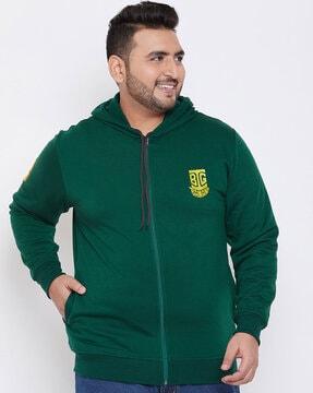 zip-front ribbed hems hoodie