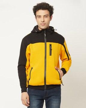 zip-front ribbed hems hoodie