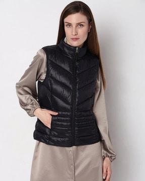 zip-front sleeveless puffer jacket