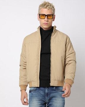 zip-front slim fit bomber jacket