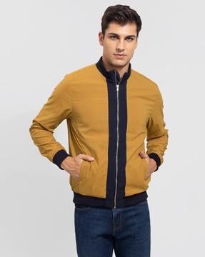 zip-front slim-fit bomber jacket