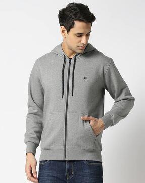 zip-front slim-fit hooded sweatshirt