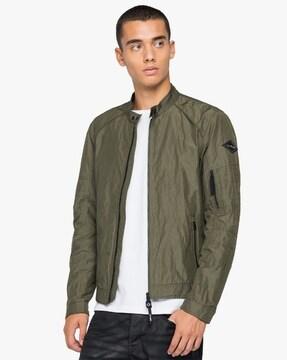 zip-front slim fit military bomber jacket