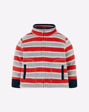 zip-front striped sweatshirt with slip pockets