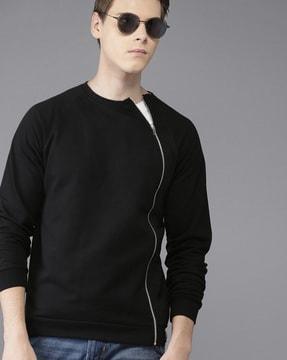 zip-front sweatshirt with banded hems