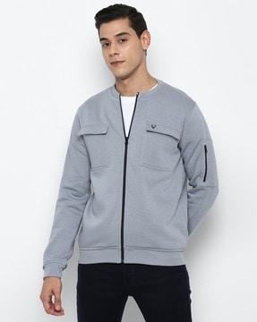 zip-front sweatshirt with flap pockets