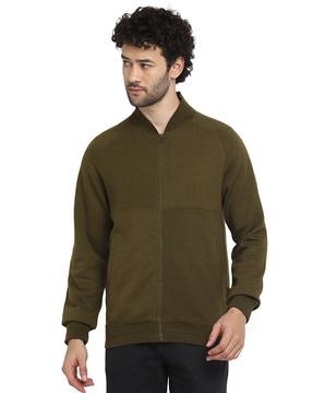 zip-front sweatshirt with ribbed hem