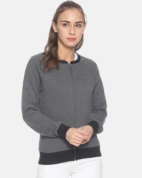 zip-front sweatshirt with ribbed hems