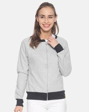 zip-front sweatshirt with ribbed hems