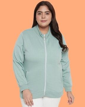 zip-front sweatshirt with ribbed hems