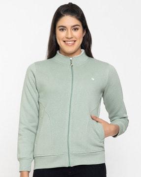 zip-front sweatshirt with ribbed hems